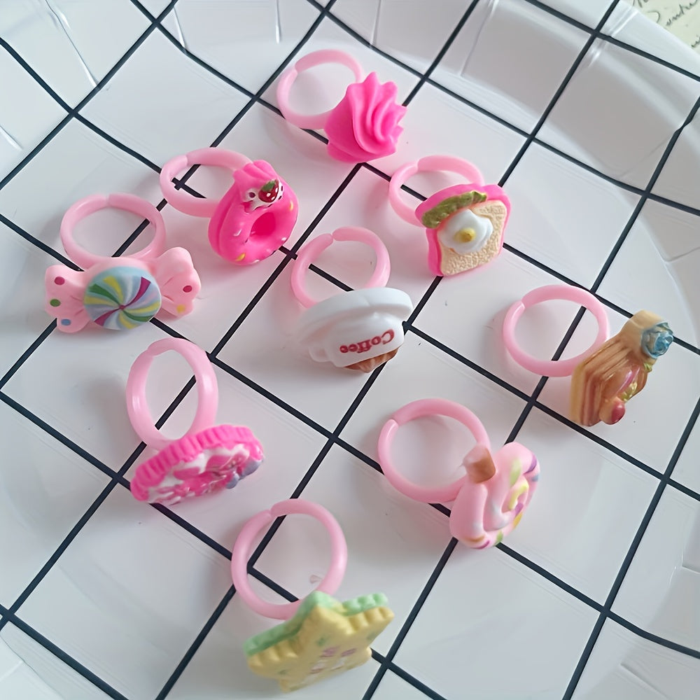 10Pcs Mixed Jewelry Plastic Rings for Girls Resin Candy Heart Ring
