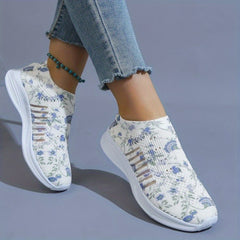 Floral Pattern Knit Sock Sneakers Lightweight Slip On Sports Shoes