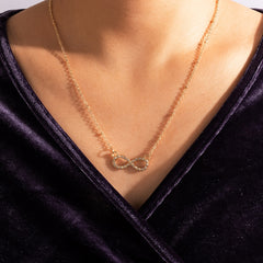 Infinity Shape Pendant Chain Necklace Rhinestones Alloy Neck Chain