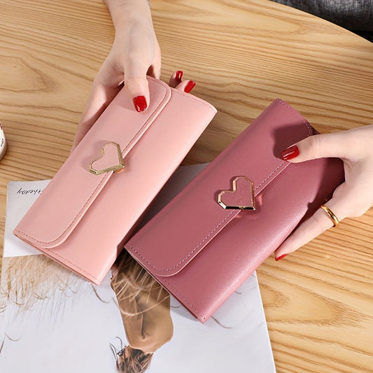 Minimalist Trifold Long Wallet Metal Love Buckle Clutch
