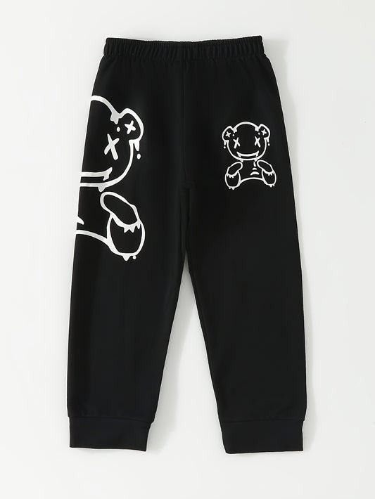 Boy's Bear Print Stretch Pants for Spring and Fall