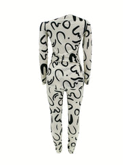 Abstract Print Two piece Set Off Shoulder Top & Pants