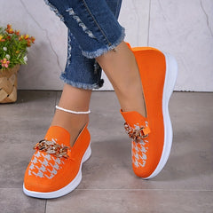 Rhinestone Chain Sneakers Houndstooth Low Top Platform Knit Shoes