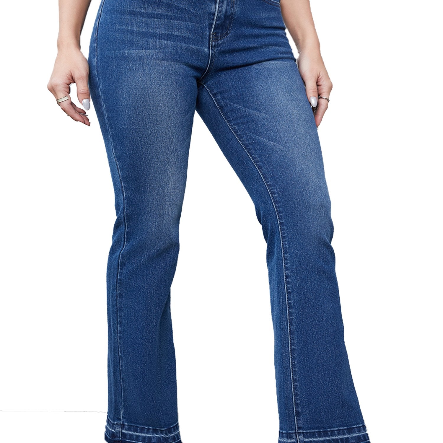 Plus Solid Button Fly High Rise Flared Leg Jeans