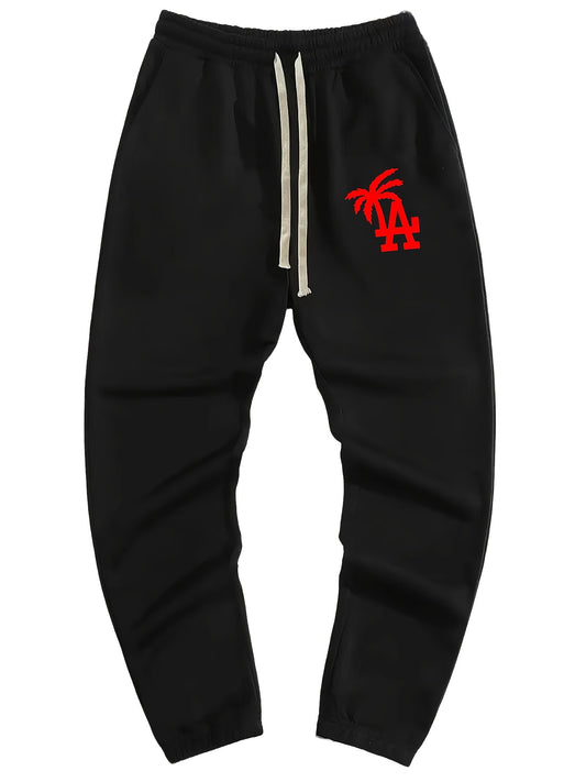 LA & Coconut Tree Print Drawstring Sweatpants Loose Fit Pants
