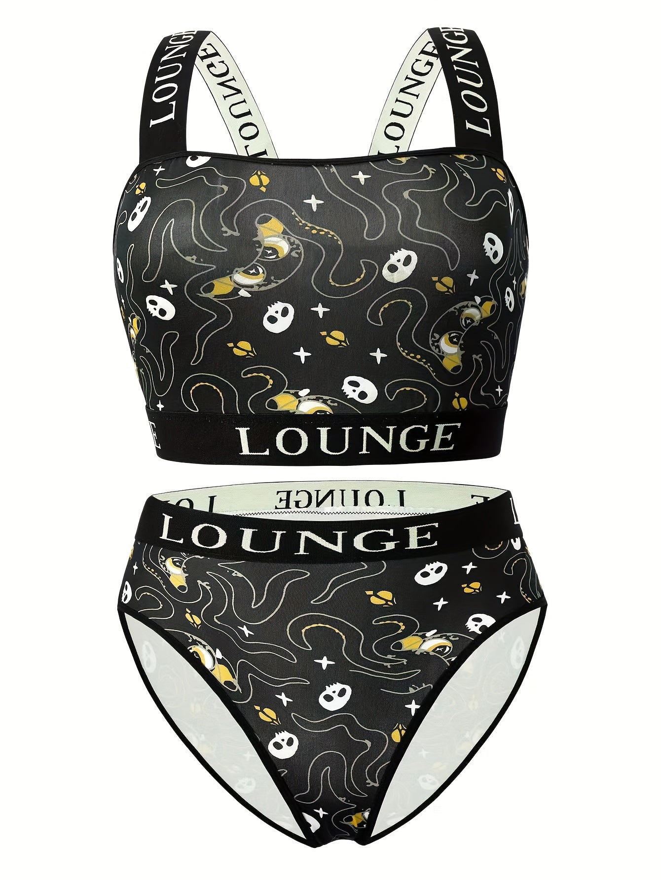 Gothic Halloween Underwear Set Octopus Skull Print Bra