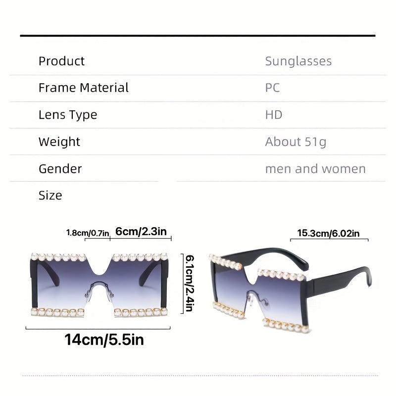 Y2K Women's Faux Pearl Sunglasses Gradient UV400