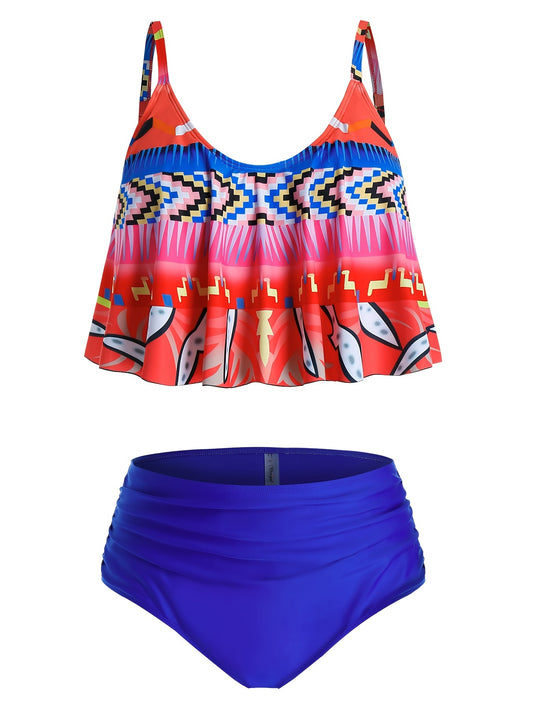  Geometric Print Tankini Set