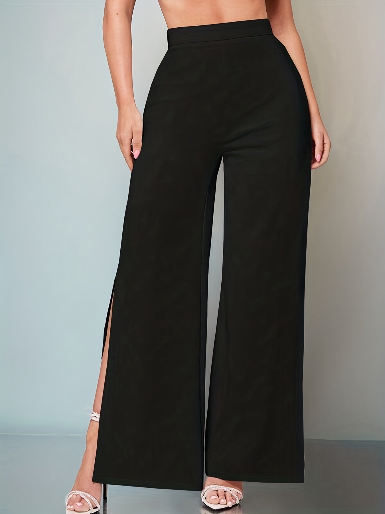  Pants Solid Elastic High Rise Flared Leg Trousers