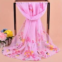 Flower Branch Print Chiffon Scarf Breathable Shawl Women Windproof Head Wrap