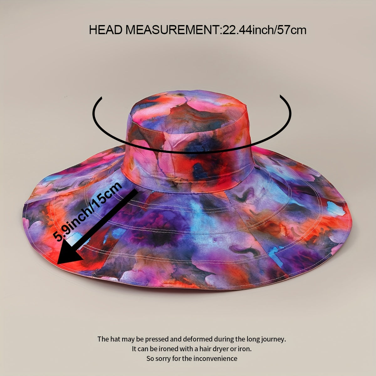 Tie Dye Print Reversible Sun Hat Wide Brim Bucket Hat UV Protection