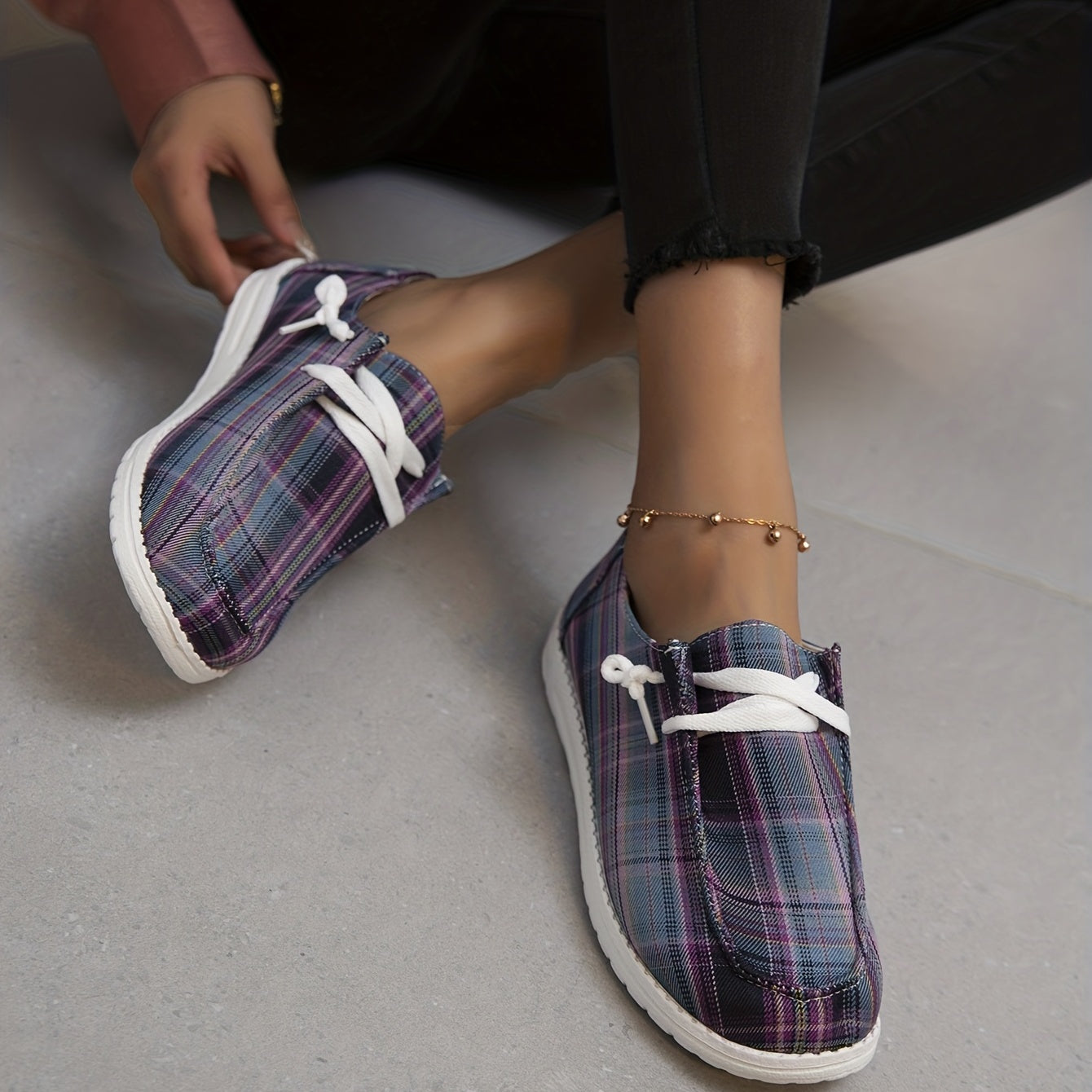 Women's Plaid Canvas Shoes Lace Up Lightweight Comfortable Outdoor Shoes
