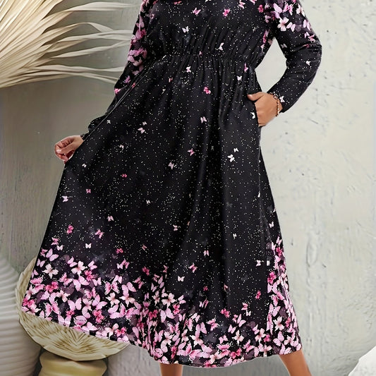 Women's Plus Floral Print Maxi Dress With Pockets