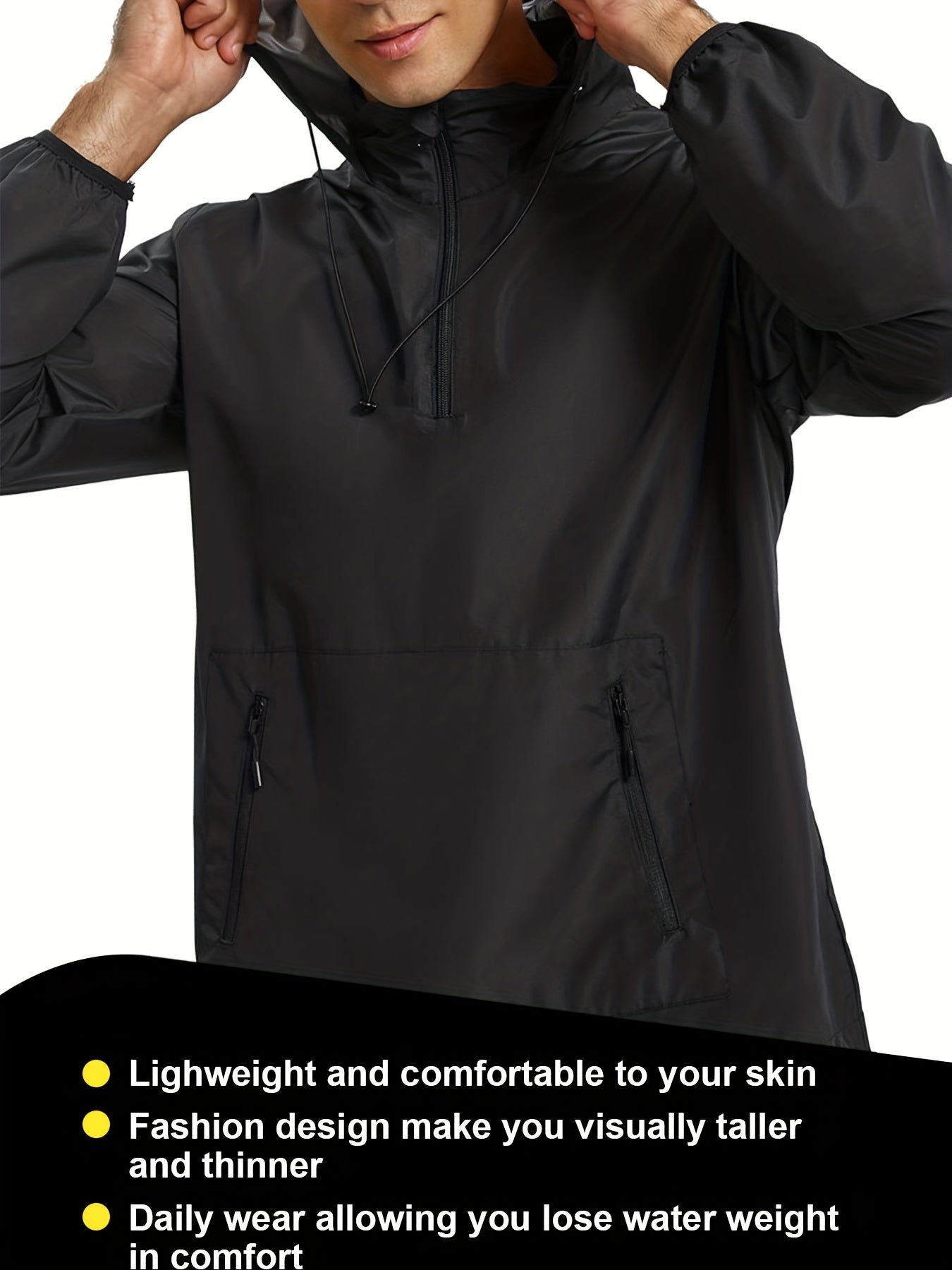 Men's Lightweight Sauna Suit Hooded Sweating Jacket For Weight Loss