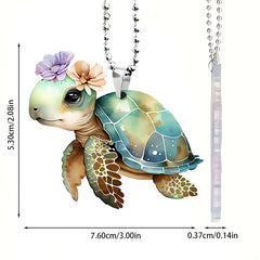 2D Acrylic Flower Turtle Pendant - Car & Bag Accessory