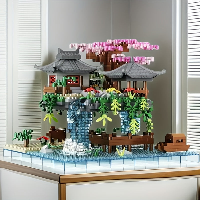 2210pcs Peach Blossom Pond Building Blocks Toy Creative Assembly ABS Material