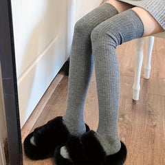 Teenager's Solid Striped Knee High Socks Long Stockings