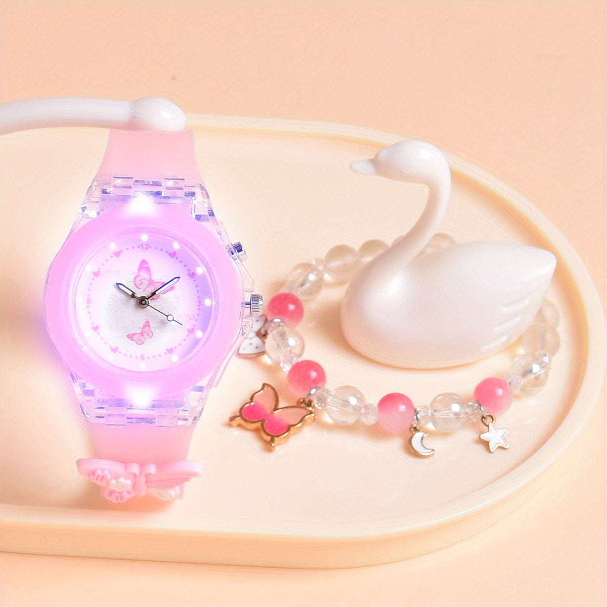 Butterfly Silicone Strap Girls Watch Set