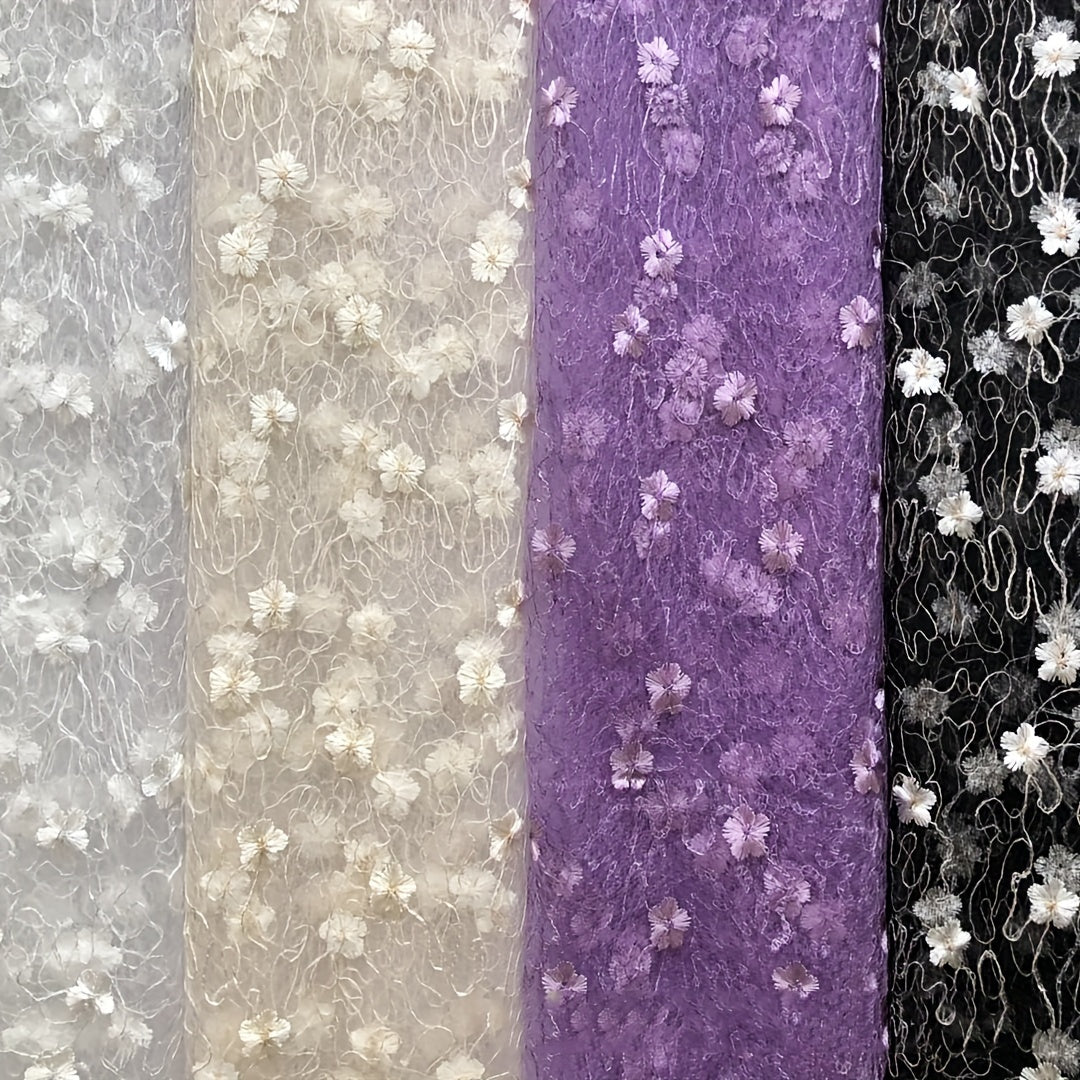 Diamond Mesh Polyester Silk Lace Embroidery Fabric Wedding Dress 0.91m - 4.57m
