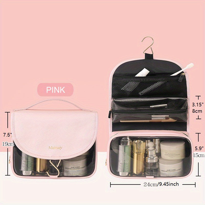 Travel Hanging Toiletry Bag Makeup Cosmetic PU Leather Waterproof Organizer Pink
