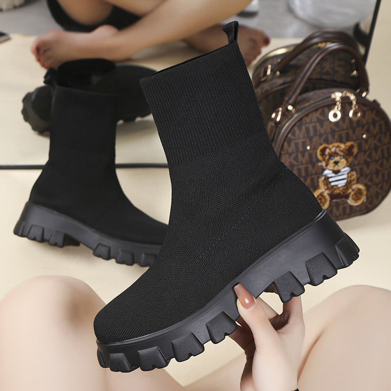 Minimalist Knit Slip On Boots