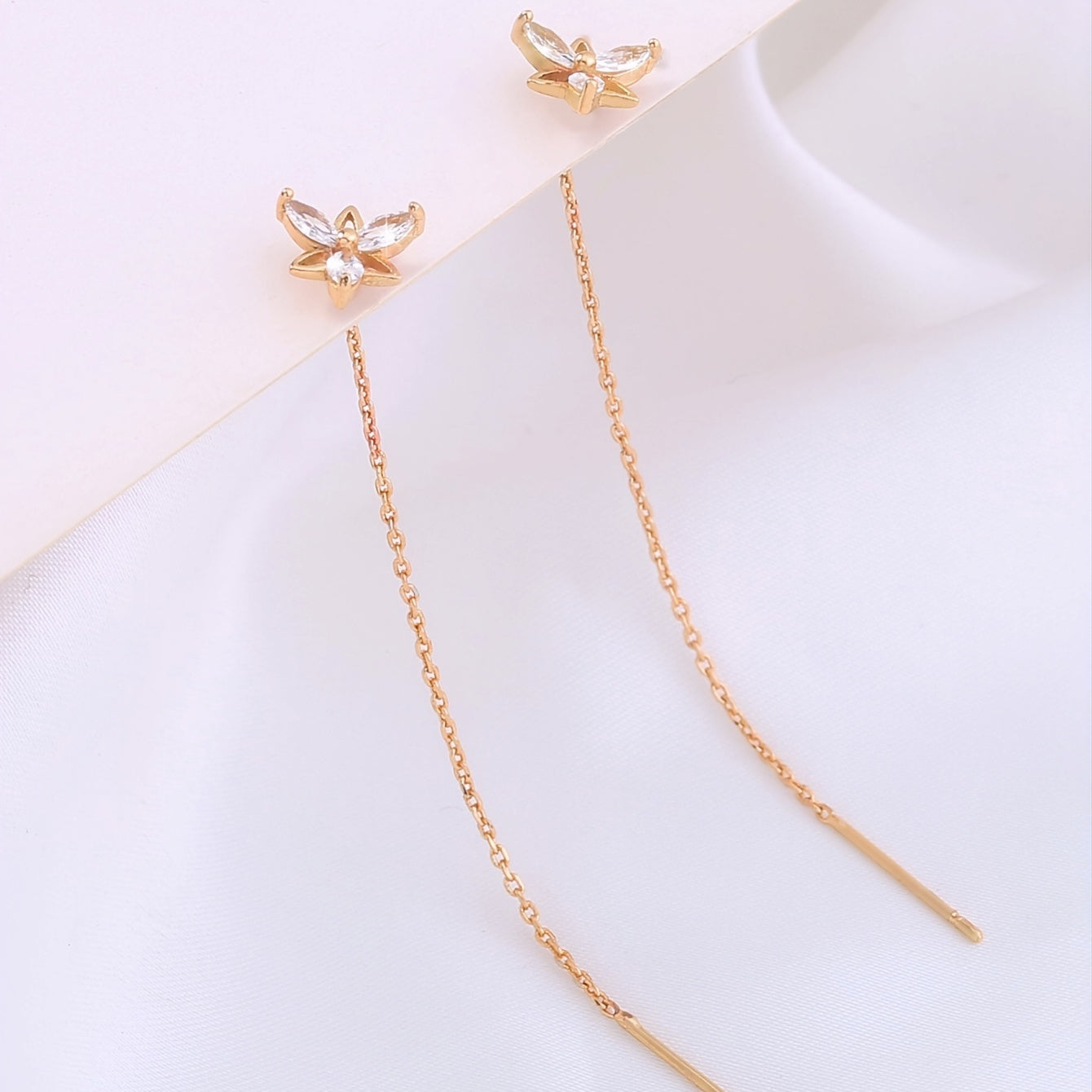 Flower Shape Zircon Threader Earrings Long Chain Body Piercing Jewelry
