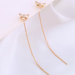 Flower Shape Zircon Threader Earrings Long Chain Body Piercing Jewelry