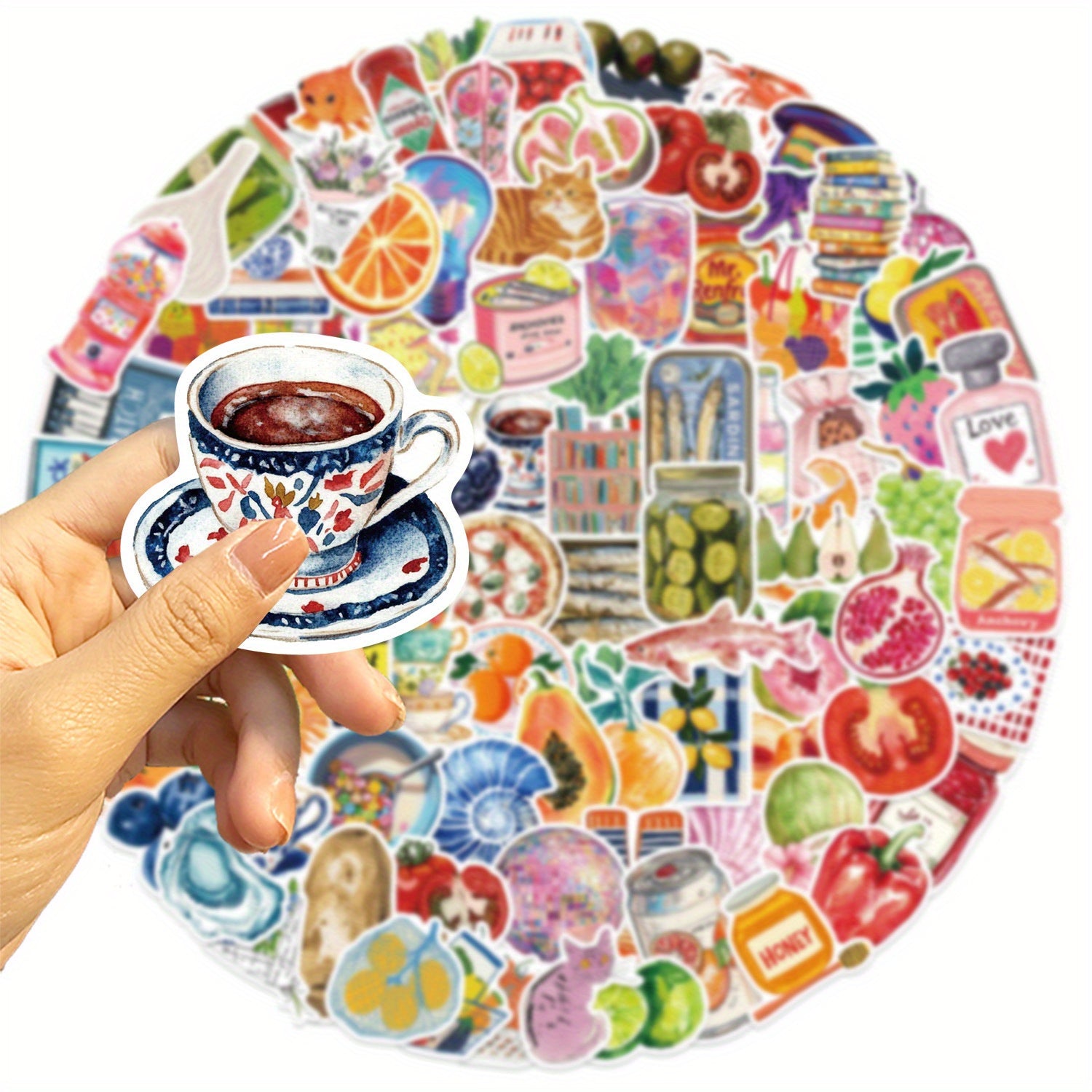 100pcs Waterproof Fruit & Vegetable Vinyl Stickers Mixed Colors