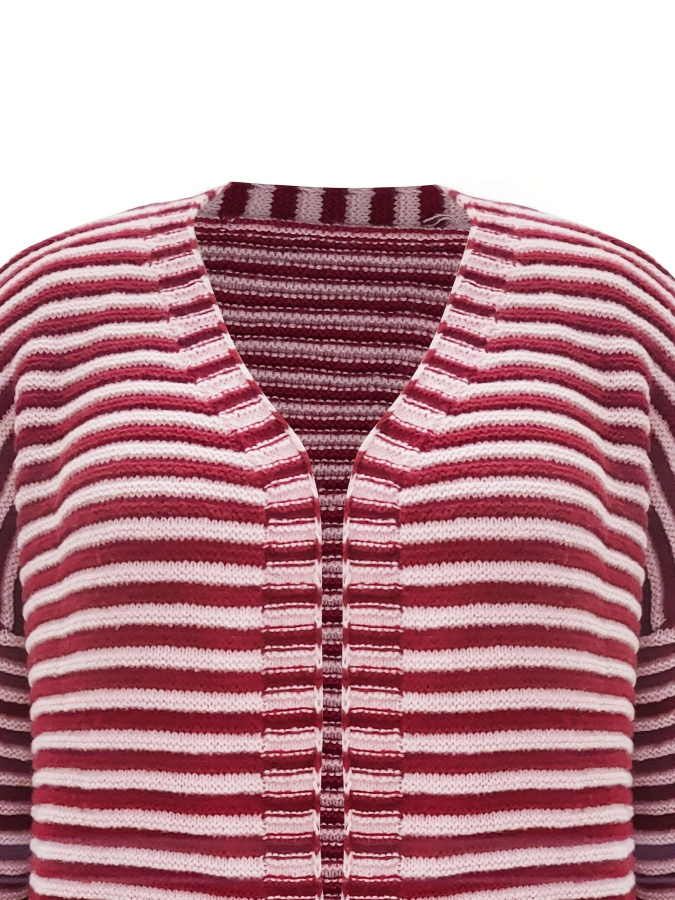  Stripe Print Open Front Lantern Sleeve Knit Cardigan