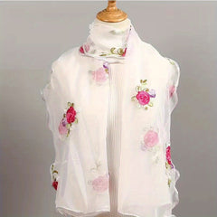 Ruffles Rose Embroidered Scarf Double Layer Gauze Head Wrap