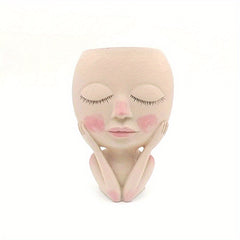 Closed Eyes Quiet Girl Face Succulent Pot with Drainage Hole