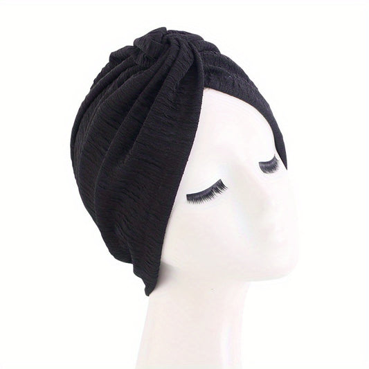 Pleated Twist Knot Turban Elastic Chemo Cap for Cancer Patient Hair Loss
