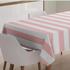 Pink Striped Plastic Tablecloth Waterproof for Indoor Outdoor Decor