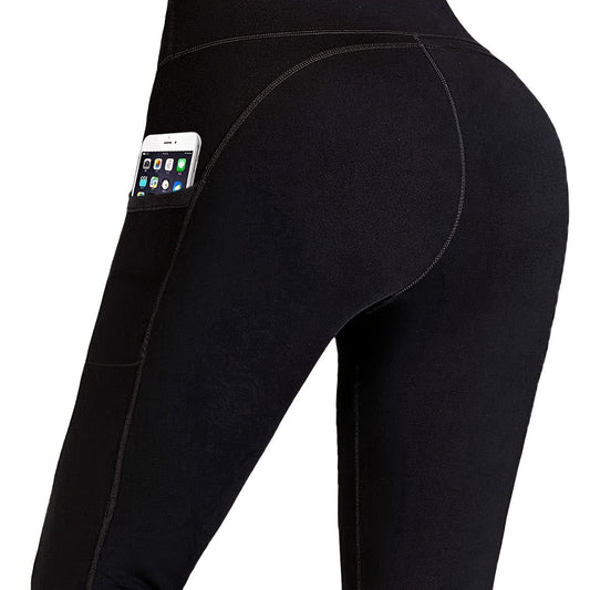 Solid Pocket Side Yoga Fitness Sports Leggings High Elastic Running Yoga Pants