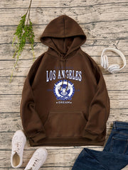Solid Letter Print Hooded Sweatshirt Women's Clothing
