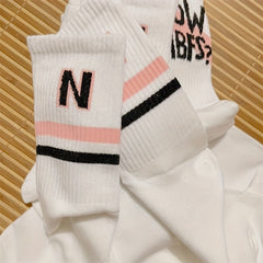 Letter Striped Socks Breathable All Match Women's Stockings