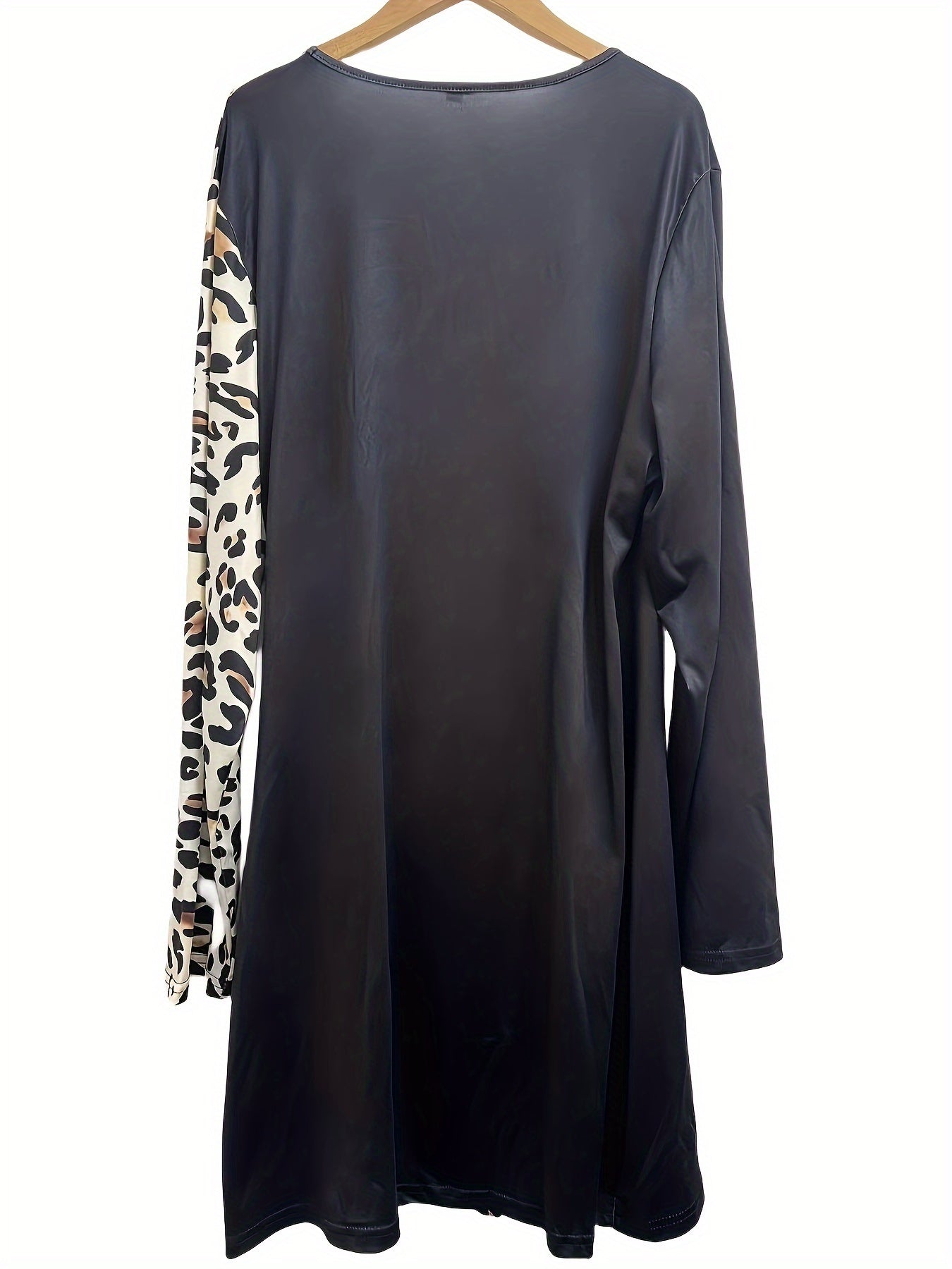  Colorblock Leopard Print Long Sleeve Dress