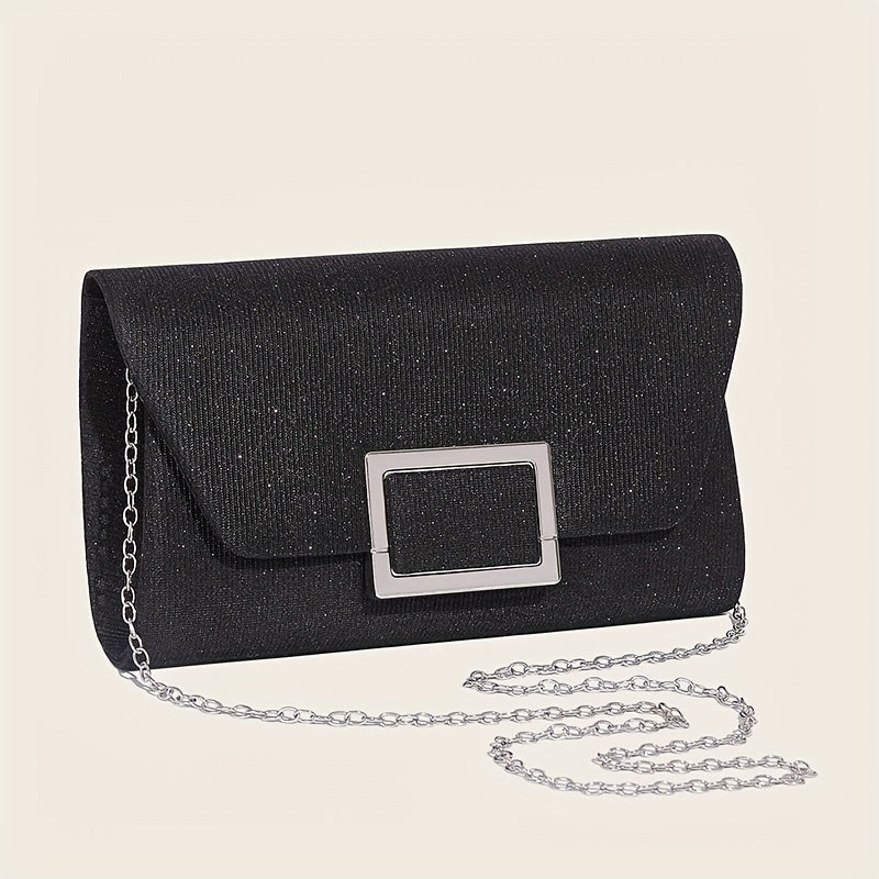 Glitter Evening Bag Metal Decor Flap Clutch Lightweight Party Shoulder Bag