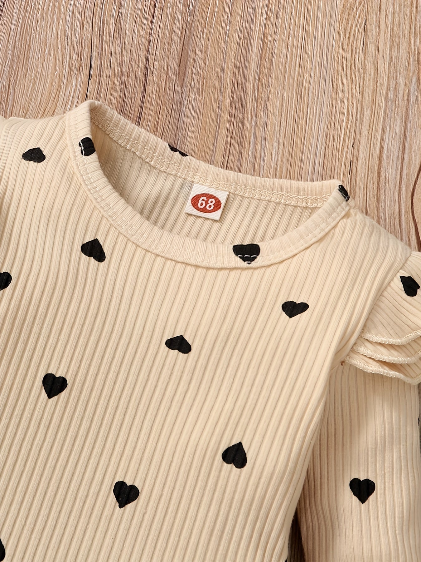 Heart Print Bodysuit Flared Pants 2pcs Casual Set