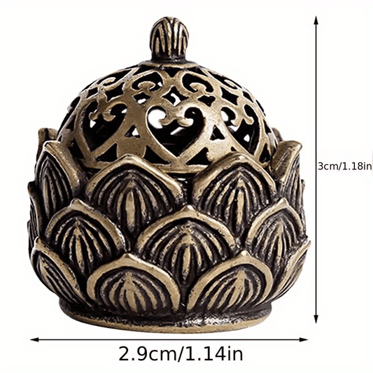 Mini Hollow Lotus Incense Burner Antique Bronze Indoor Decor