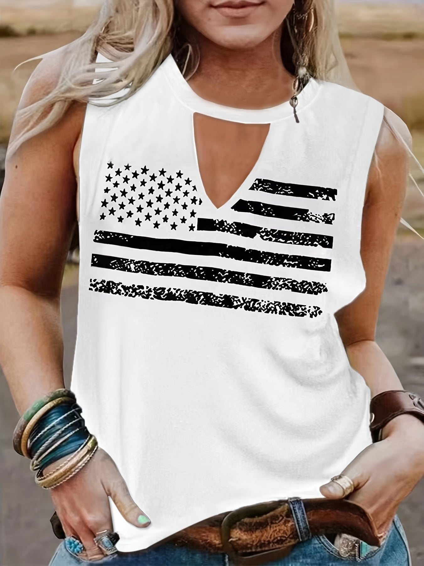  Independence Casual Tank Top Women's Plus Flag Print