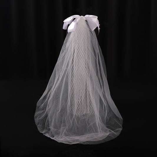 Faux Pearl Bow Lace Bridal Veil For Women Bride Party Wedding