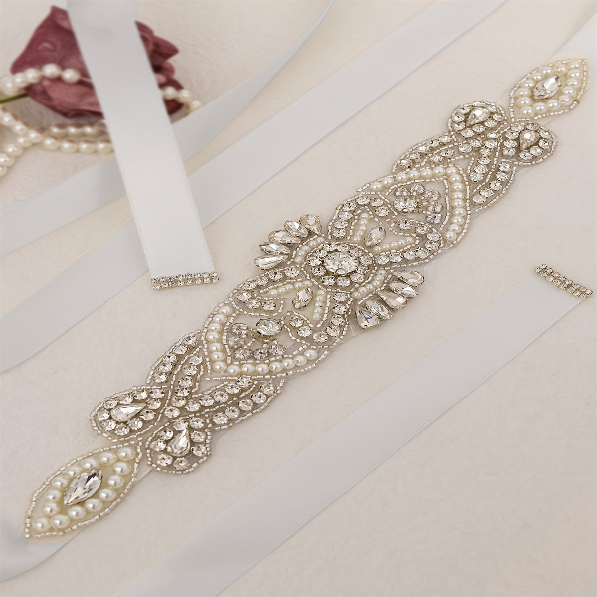Rhinestone Bridal Belt Wedding Dress Waist Chain Sash Faux Pearl Belt