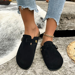 Women's Canvas Slip On Buckle Decor Non-slip Clogs