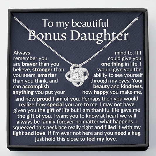 Bonus Daughter CZ Knot Necklace Message Card Birthday