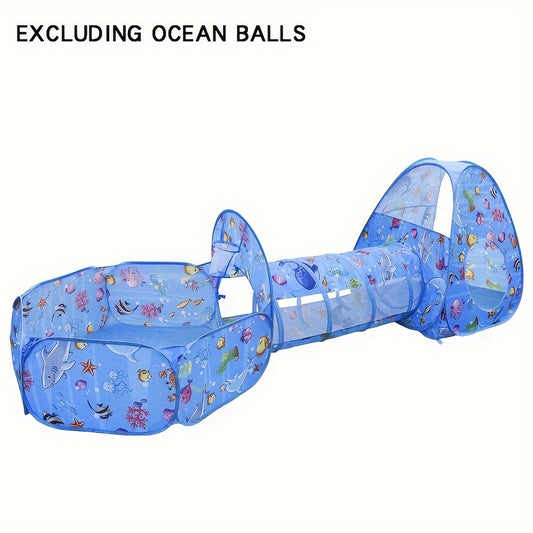 Kids Cartoon Ocean 3-in-1 Tent Game House Indoor Baby Foldable Tent Toy House