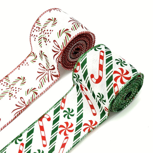 Christmas Candy Peppermint Wired Edge Ribbon Burlap Ribbon DIY Craft