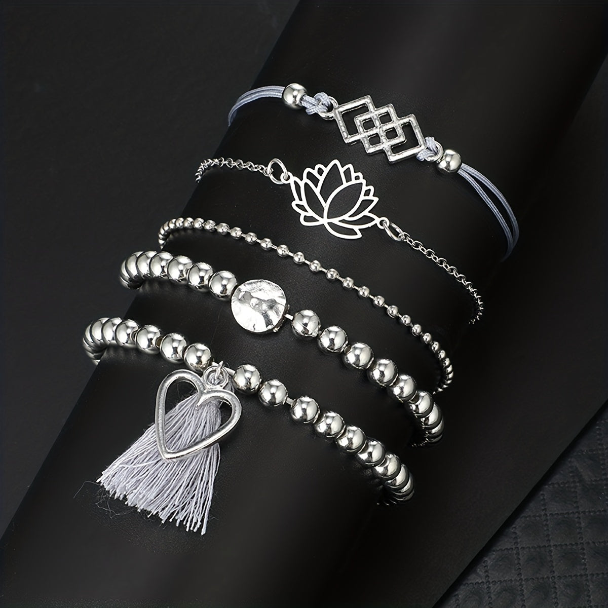 Vintage Style Love Tassel Bracelet Set, Stackable Hand Jewelry