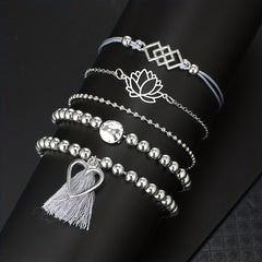 Vintage Style Love Tassel Bracelet Set, Stackable Hand Jewelry