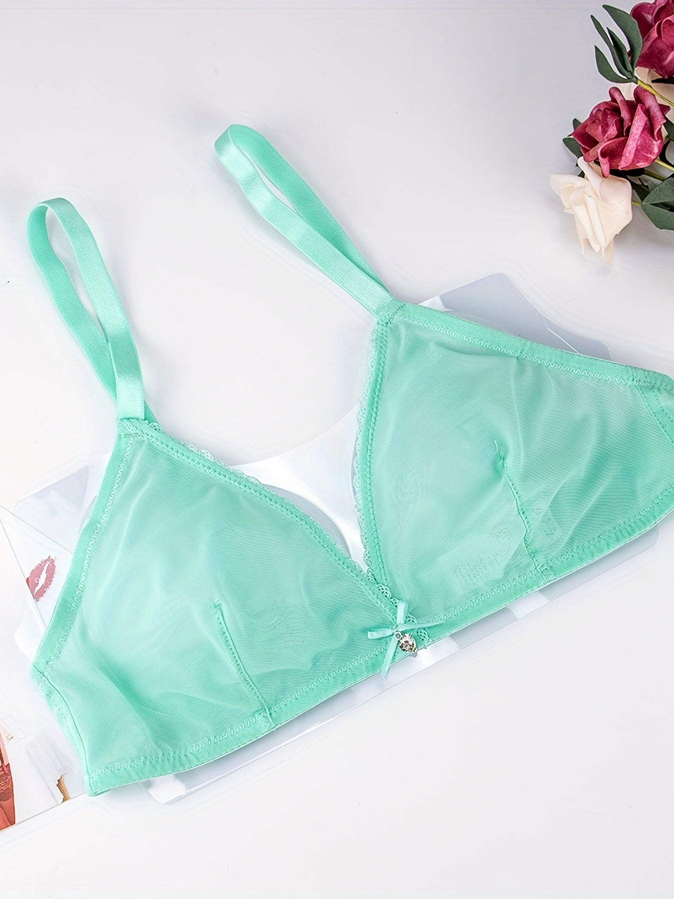2pcs Mesh Unlined Bras Sheer Wireless Bra Women's Lingerie